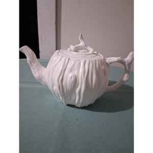 White Ceramic Faux Bois Tree Trunk Teapot with Branch Handle and Lid
